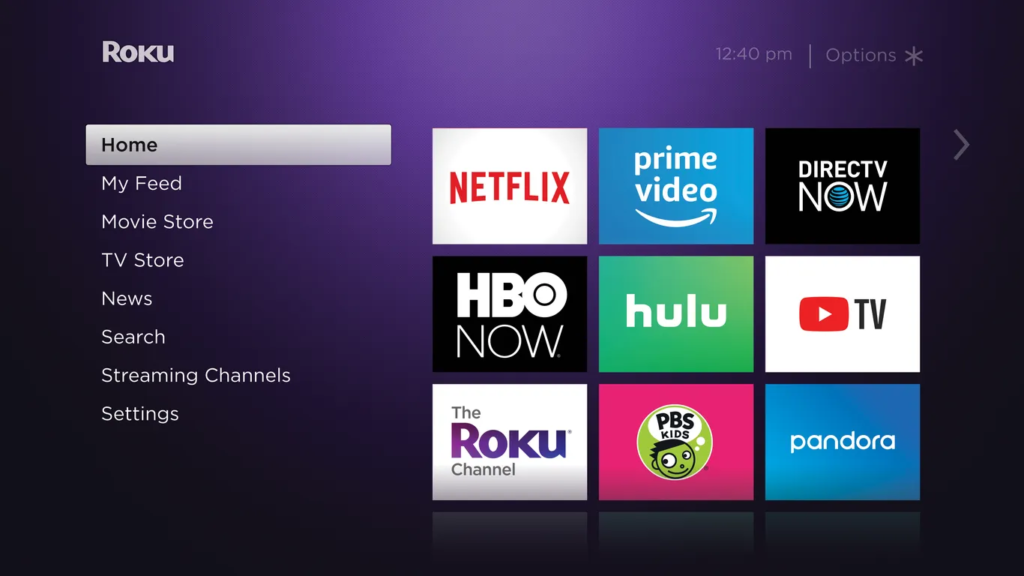 Fördelar med att använda en smart IPTV-spelare 1 Roku app on purple screen, featuring user-friendly interface for streaming content.